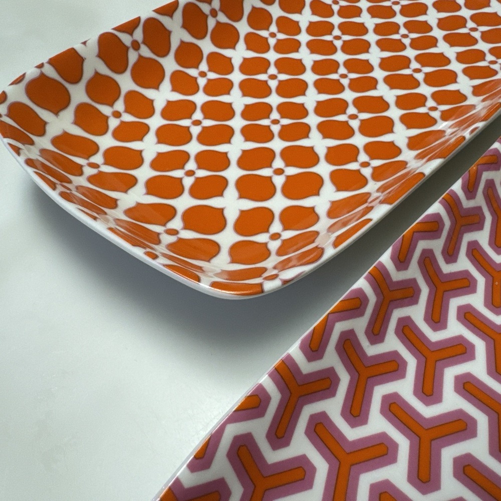 Jonathan Adler Geometric Pair Of Serving Platters In Orange And Pink Retro Funky - Picture 5 of 11